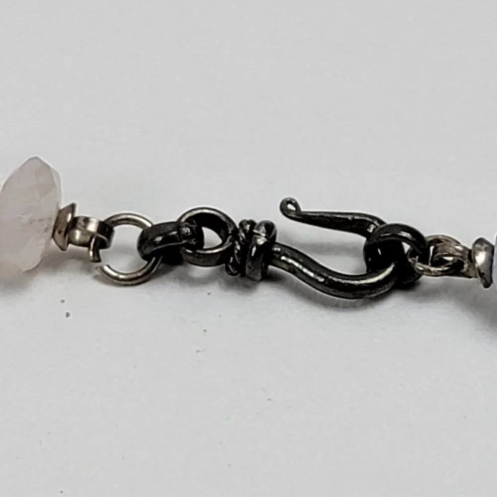 Vtg. Mother Of Pearl Teardrop Pendant Multicolor Agate Rondelle Beaded Necklace